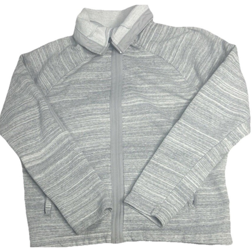 Adidas Jacket Womens XL Gray & White Full Zip Mock Neck Pockets Athleisure(278)